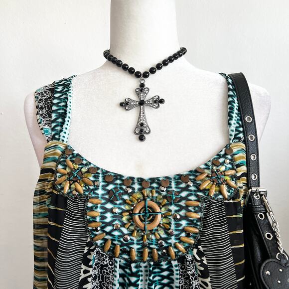 ECI New York Beaded Tank Top Y2K 2000s Boho Bohemian Retro Glam Large - Picture 2 of 6